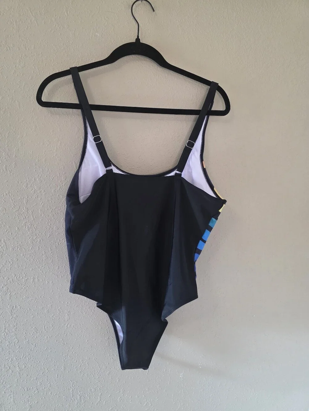 Black One-Piece Swimsuit with Rainbow Stripes